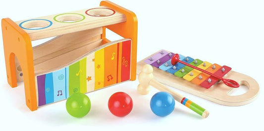 Hape Pound & Tap Bench with Slide Out Xylophone - E0305 - Toys Winner