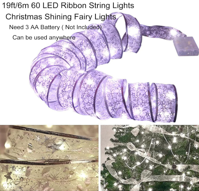 Christmas Tree Ribbon Fairy Lights – 19ft/6m 60 LED Shining Ribbon String Lights - Toys Winner