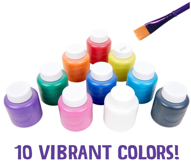 Crayola 10 x 59ml Washable Paint Jars, Assorted Classic Colours for Arts & Crafts – Nontoxic, Water-Based, Ideal for Finger Painting, Posters & Banners, Easy Cleanup - Toys Winner