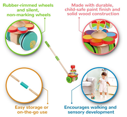 Hape Dancing Butterflies Toddler Wooden Push and Pull Toy - Toys Winner