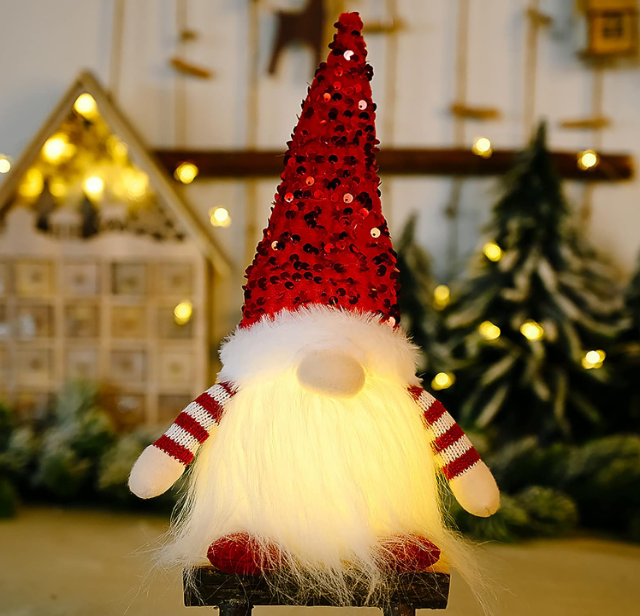 3Pcs Sequin Christmas Gnomes Plush with Light – 11.8-inch Handmade Swedish Santa Gnomes for Christmas and Thanksgiving Table Decor