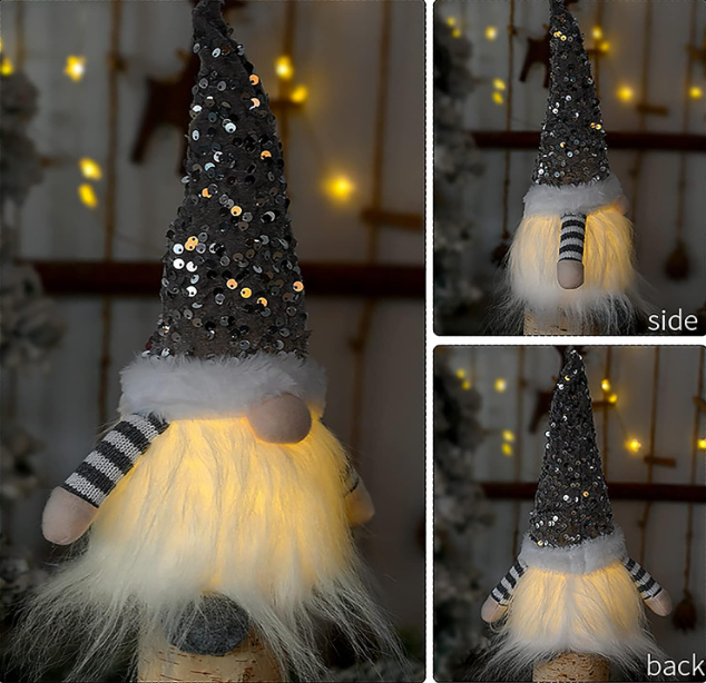 3Pcs Sequin Christmas Gnomes Plush with Light – 11.8-inch Handmade Swedish Santa Gnomes for Christmas and Thanksgiving Table Decor