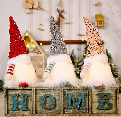 3Pcs Sequin Christmas Gnomes Plush with Light – 11.8-inch Handmade Swedish Santa Gnomes for Christmas and Thanksgiving Table Decor