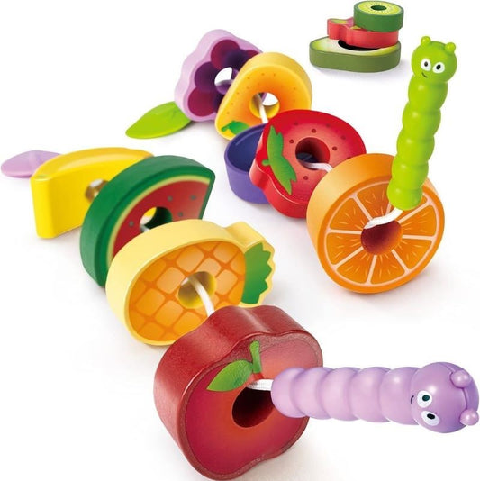 Caterpillar Fruit Feast Set - Two caterpillars on strings with 13 fruit pieces, promoting interactive play and learning, toys winner