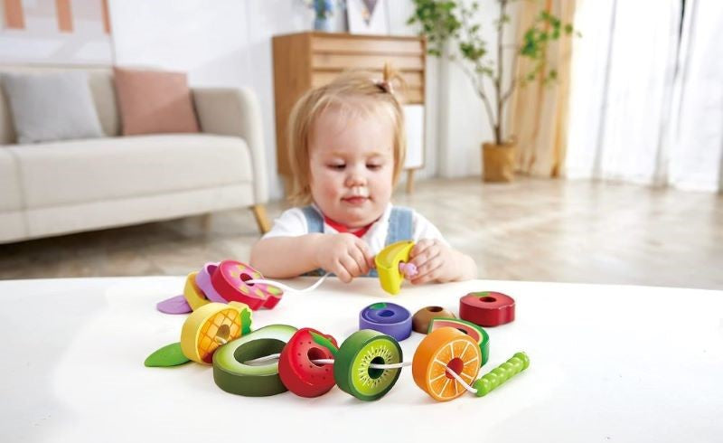 Caterpillar Fruit Feast Set - Two caterpillars on strings with 13 fruit pieces, promoting interactive play and learning, toys winner