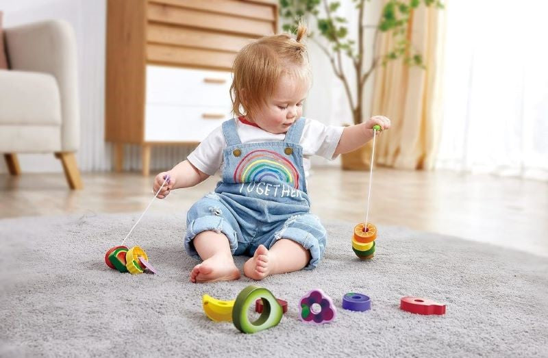 Caterpillar Fruit Feast Set - Two caterpillars on strings with 13 fruit pieces, promoting interactive play and learning, toys winner