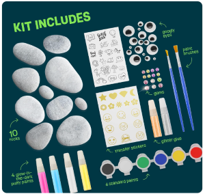 Kids Rock Painting Kit - Glow in The Dark by Dan&Darci with painted rocks, glow-in-the-dark paints, brushes, and art supplies for children ages 4-12