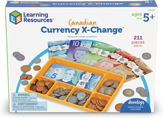 Learning Resources Canadian Currency-X-Change: Educational Pretend Play Money Set for Kids - 211 pieces including realistic bills and coins, Money Tray, bilingual guide. Ideal gift for ages 5+. Enhance learning through play