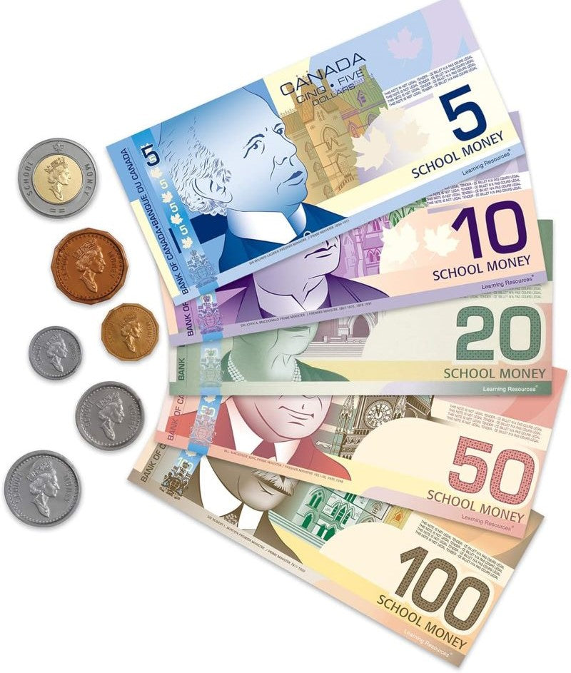 Learning Resources Canadian Currency-X-Change: Educational Pretend Play Money Set for Kids - 211 pieces including realistic bills and coins, Money Tray, bilingual guide. Ideal gift for ages 5+. Enhance learning through play