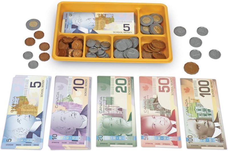 Learning Resources Canadian Currency-X-Change: Educational Pretend Play Money Set for Kids - 211 pieces including realistic bills and coins, Money Tray, bilingual guide. Ideal gift for ages 5+. Enhance learning through play