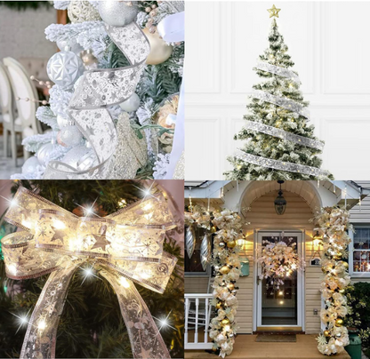 19ft/6m Christmas Tree Ribbon Fairy Lights with 60 LED, Battery Operated, Waterproof Silver Ribbon Lights for Indoor and Outdoor Xmas and New Year Decorations