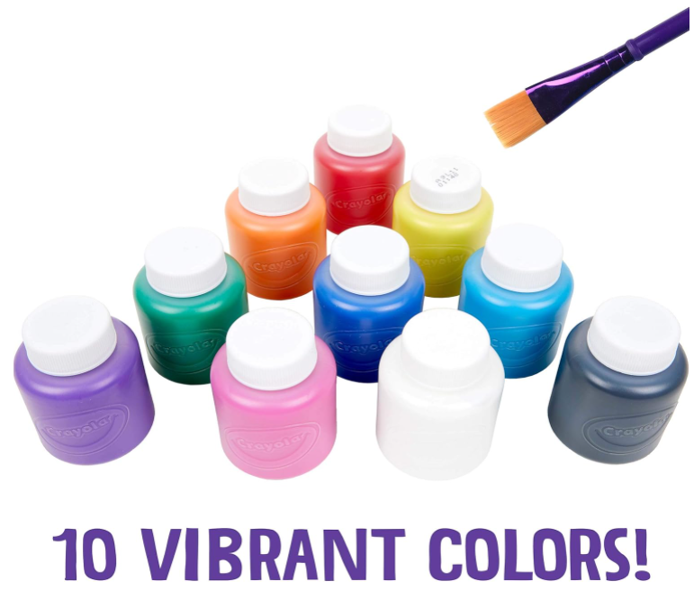 Crayola 10 Paint Jars - 59ml Assorted Classic Colours for Arts & Crafts, Washable and Non-toxic