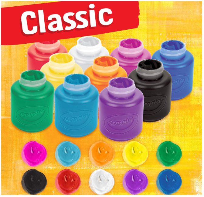 Crayola 10 Paint Jars - 59ml Assorted Classic Colours for Arts & Crafts, Washable and Non-toxic