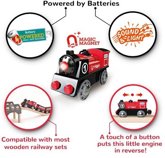 Hape Wooden Railway Battery Powered Engine No. 1 Kid's Train Set – Perfect for Little Engineers! - Toys Winner