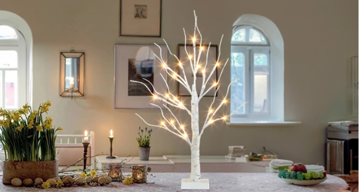 Lighted Birch Tree 2 Pack – 2FT Tabletop Christmas Décor with 24 Warm White LED Lights for Home Centerpiece