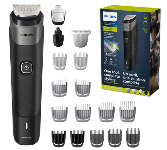 Philips Multi Groomer Series 5000 All-in-One Trimmer – Mens Grooming Kit for Beard, Hair, Body, and Face – MG5910/28