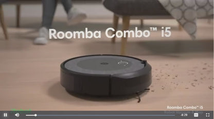 iRobot® Roomba Combo™ i5 Robot Vacuum and Mop cleaning a hardwood floor, showcasing its dual functionality of vacuuming and mopping simultaneously